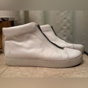 Frye Lena Zip White Leather High Top Sneakers Womens Size 11